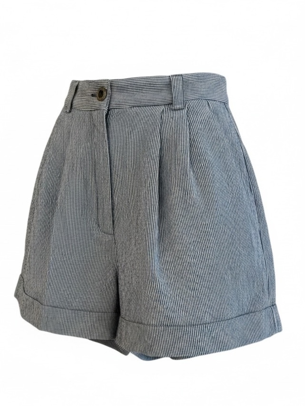 Pinstripe Pleated Shorts | High Rise | Cuffed | 6 | Paul et Duffier |Office